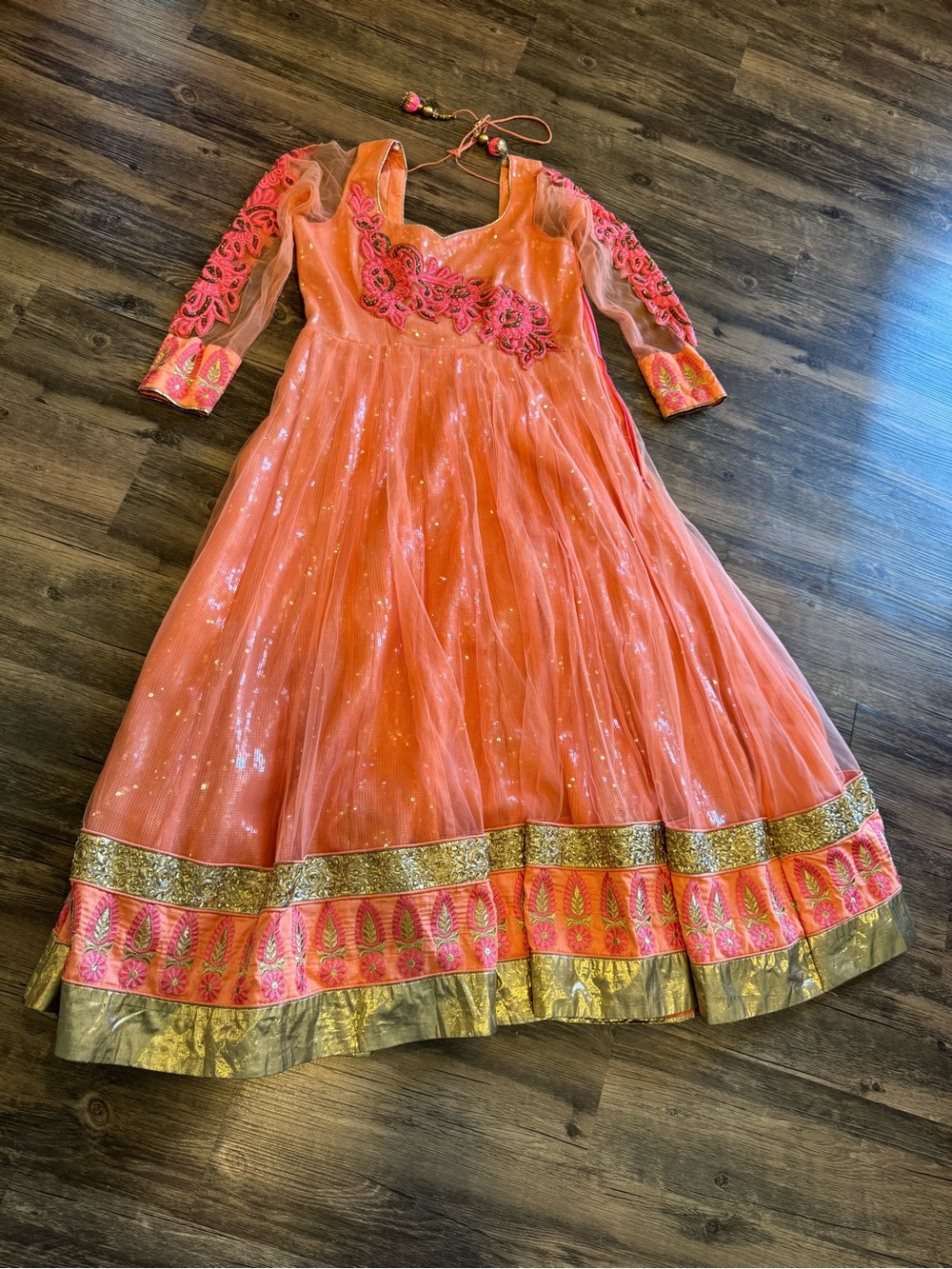Indian Anarkali Dress Peach, Pink, & Gold